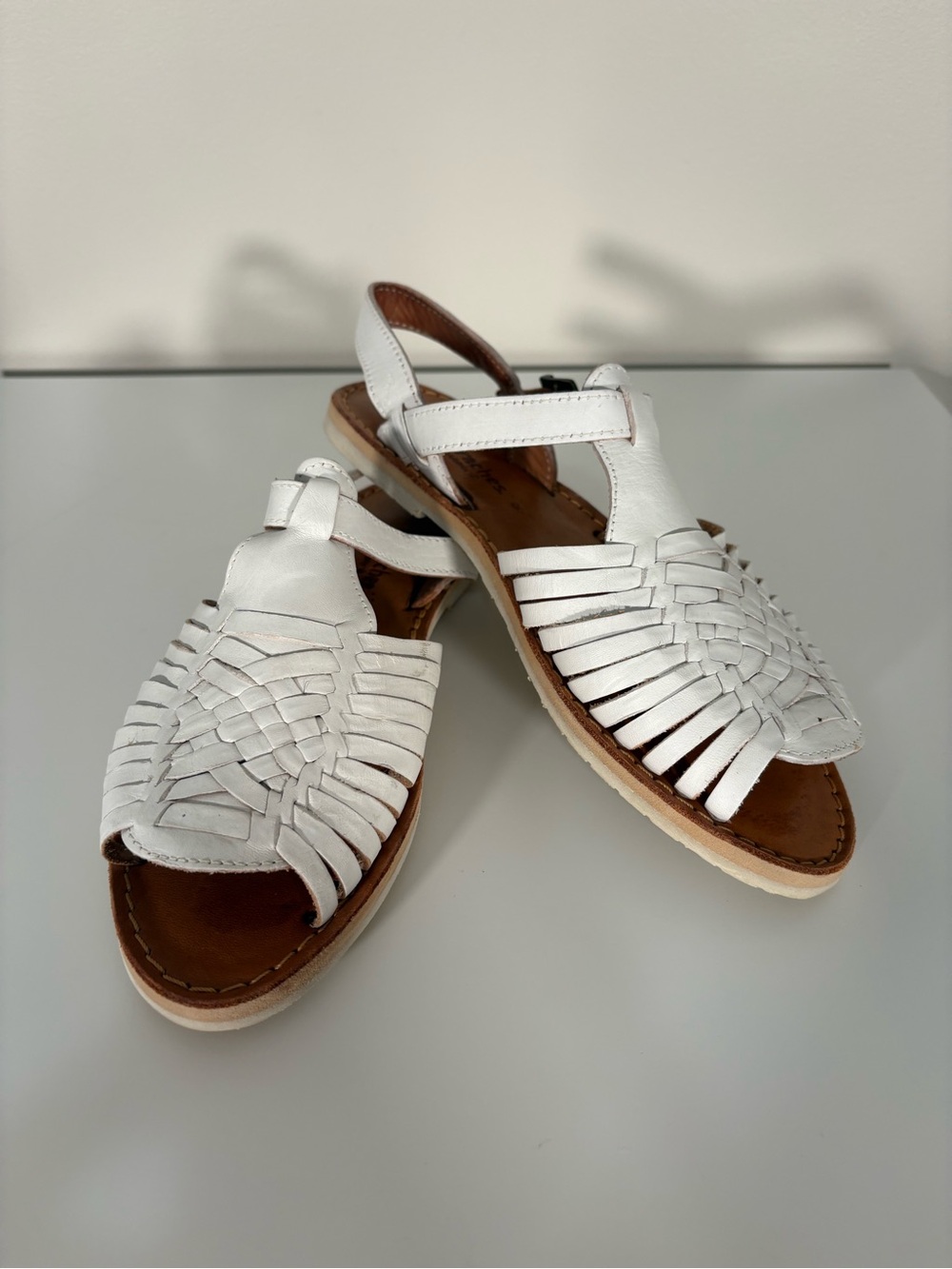White Woven Leather Slingback Sandals - Women's